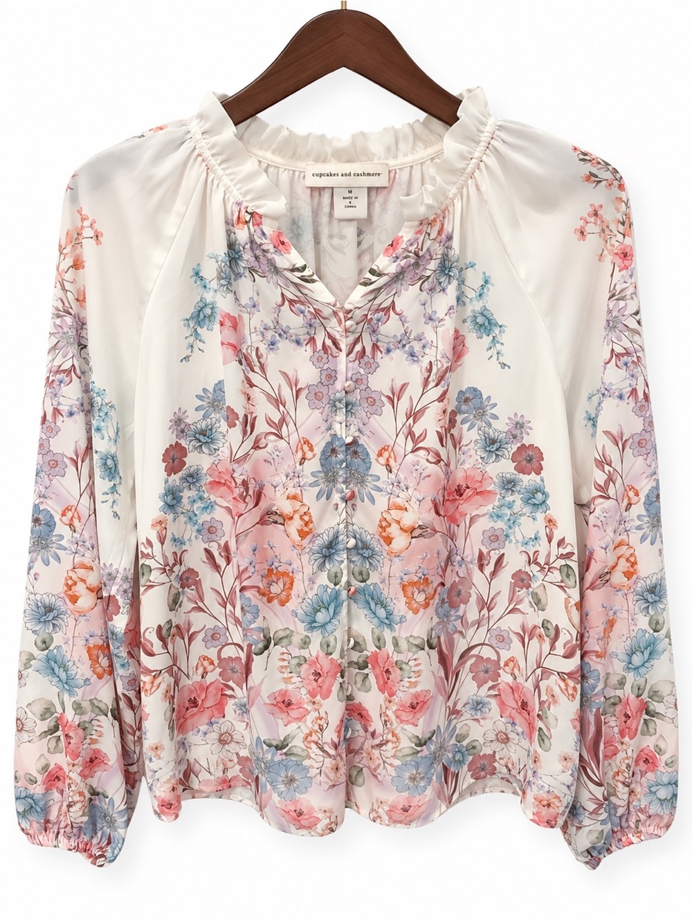 cupcakes & cashmere Cream Floral V-Neck Peasant Blouse